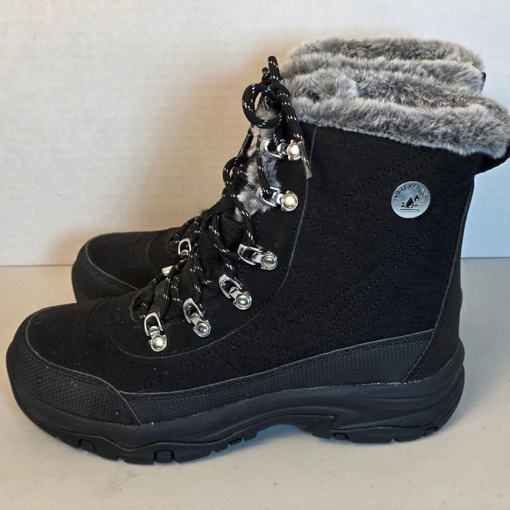 Skechers Trego Waterproof Snow Boots Women's 6.5 Black Faux Fur Trail Hiking